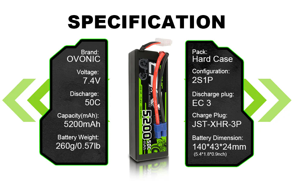 Ovonic Car 2S 5200mAh 7,4V 2S1P 50C Hardcase Lipo Akku mit XT60 Stecker