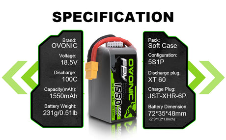 Ovonic FPV 5S 1550mAh 18,5V 100C XT60 LiPo Akku