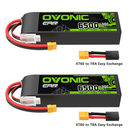 OVONIC 6500mAh 7,4V 130C 2S Hardcase LiPo-Akku mit XT60 auf TRA-Stecker ( 2 St.)