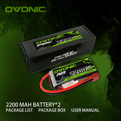 OVONIC 2S 35C 7,4 V 2200 mAh kurzer LiPo-Akku mit T-Stecker für Flugzeughubschrauber (2 St.)