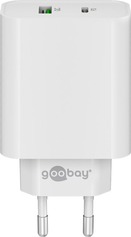 Goobay Dual-USB-Schnellladegerät PD/QC (45 W) weiß - Ladeadapter mit 1x USB-C™-Anschluss (Power Delivery) und 1x USB-A-Anschluss (Quick Charge 3.0)