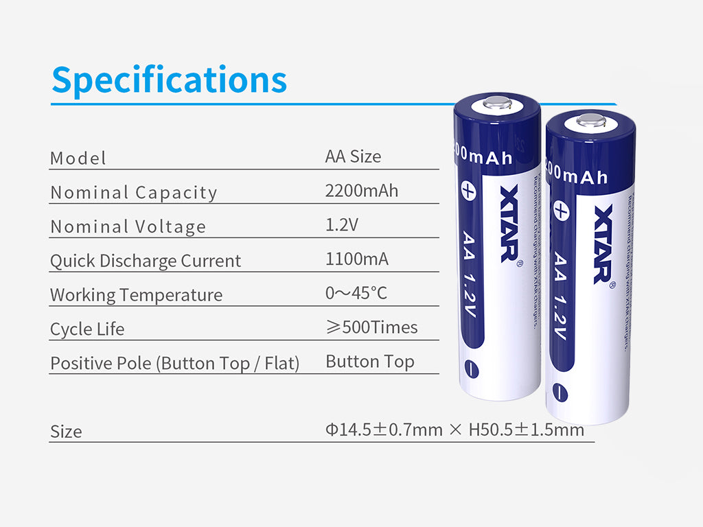 XTAR AA LR6 NIMH Akku 2200mAh 1,2V (Wiederaufladbar) (4 Stuck)
