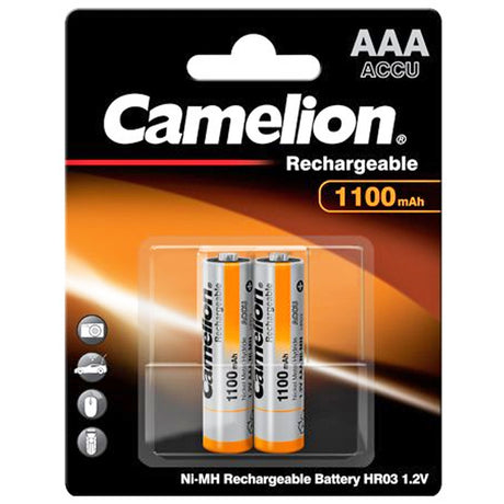 Camelion AAA, Micro, LR03, HR04, NiMH Akku mit bis zu 1100mAh in 2er Blisterverpackung, Abmessungen 44,2x10,2mm