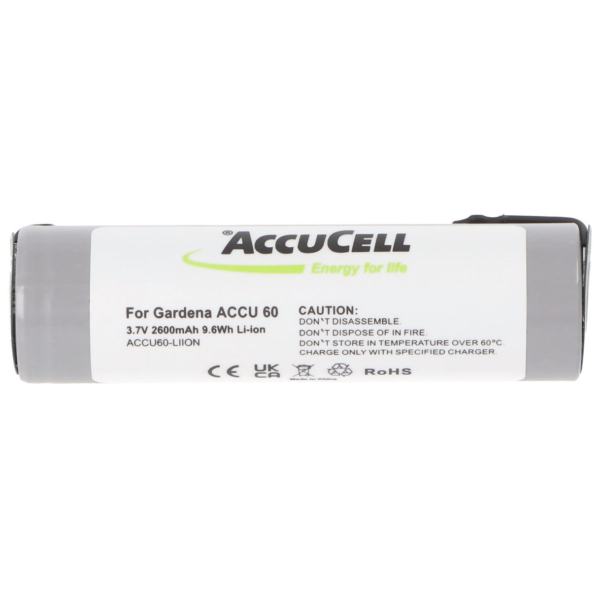 AccuCell Akku 3.7V 1600mAh Gardena ACCU 60 8801 LF U-Form, 8812, 8800
