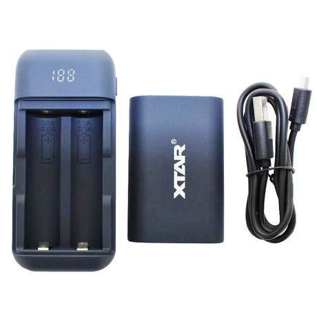 Xtar 2fach USB-Schnell-Ladegerät und Powerbank für 18650er Li-Ion Akku mit max. 65mm Länge