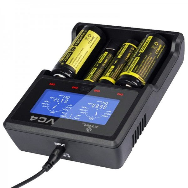 XTAR VC4 4-Kanal Li-Ion NiMH LCD Schnellladegerät für 18650, AA, AAA, C und D