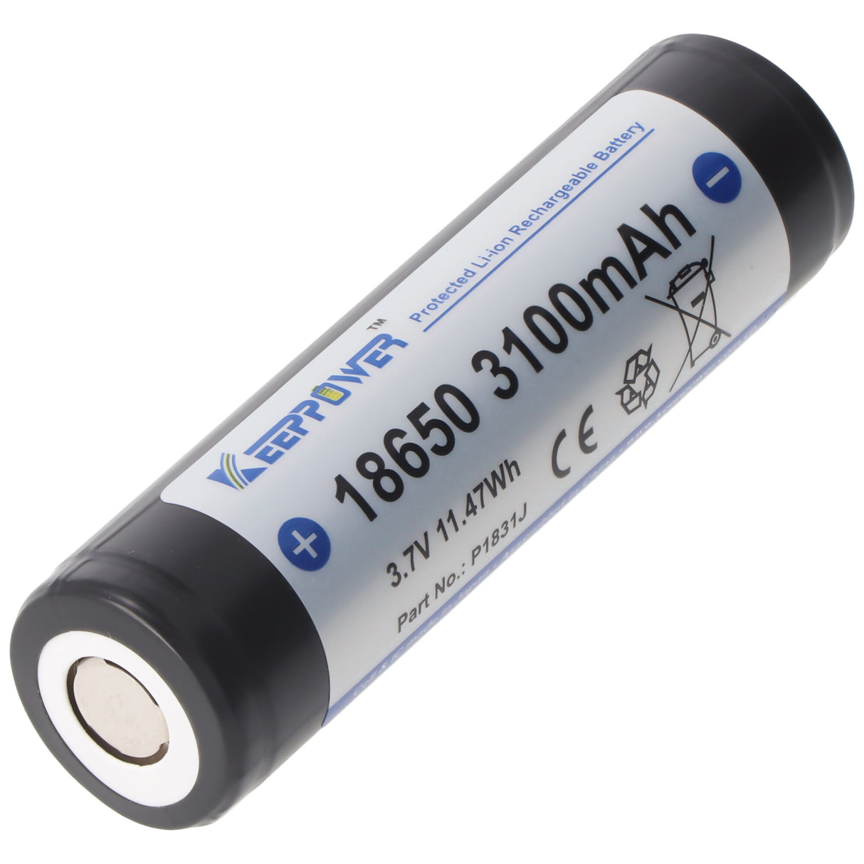 Keeppower 18650 3100mAh 3,7V Li-Ion Akku geschützt flacher Kopf