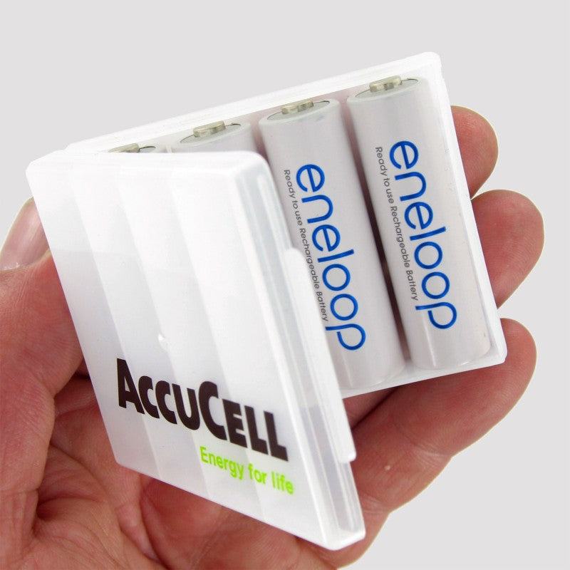Stecker-Ladegerät weiß mit 4x Panasonic eneloop Standard HR-3UTG und AccuCell Akkubox AA