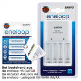 Stecker-Ladegerät weiß mit 4x Panasonic eneloop Standard HR-3UTG und AccuCell Akkubox AA