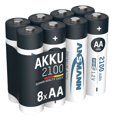 ANSMANN NiMH Akku Mignon AA 2100 mAh maxE 8er Schrumpffolie, ideal für den alltäglichen Gebrauch