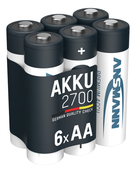 ANSMANN NiMH Akku Mignon AA Typ 2700 (min. 2650 mAh) / 1,2 Volt / 6er Schrumpffolie, ideal für den alltäglichen Gebrauch