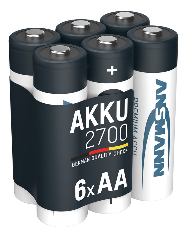 ANSMANN NiMH Akku Mignon AA Typ 2700 (min. 2650 mAh) / 1,2 Volt / 6er Schrumpffolie, ideal für den alltäglichen Gebrauch