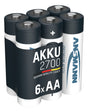 ANSMANN NiMH Akku Mignon AA Typ 2700 (min. 2650 mAh) / 1,2 Volt / 6er Schrumpffolie, ideal für den alltäglichen Gebrauch