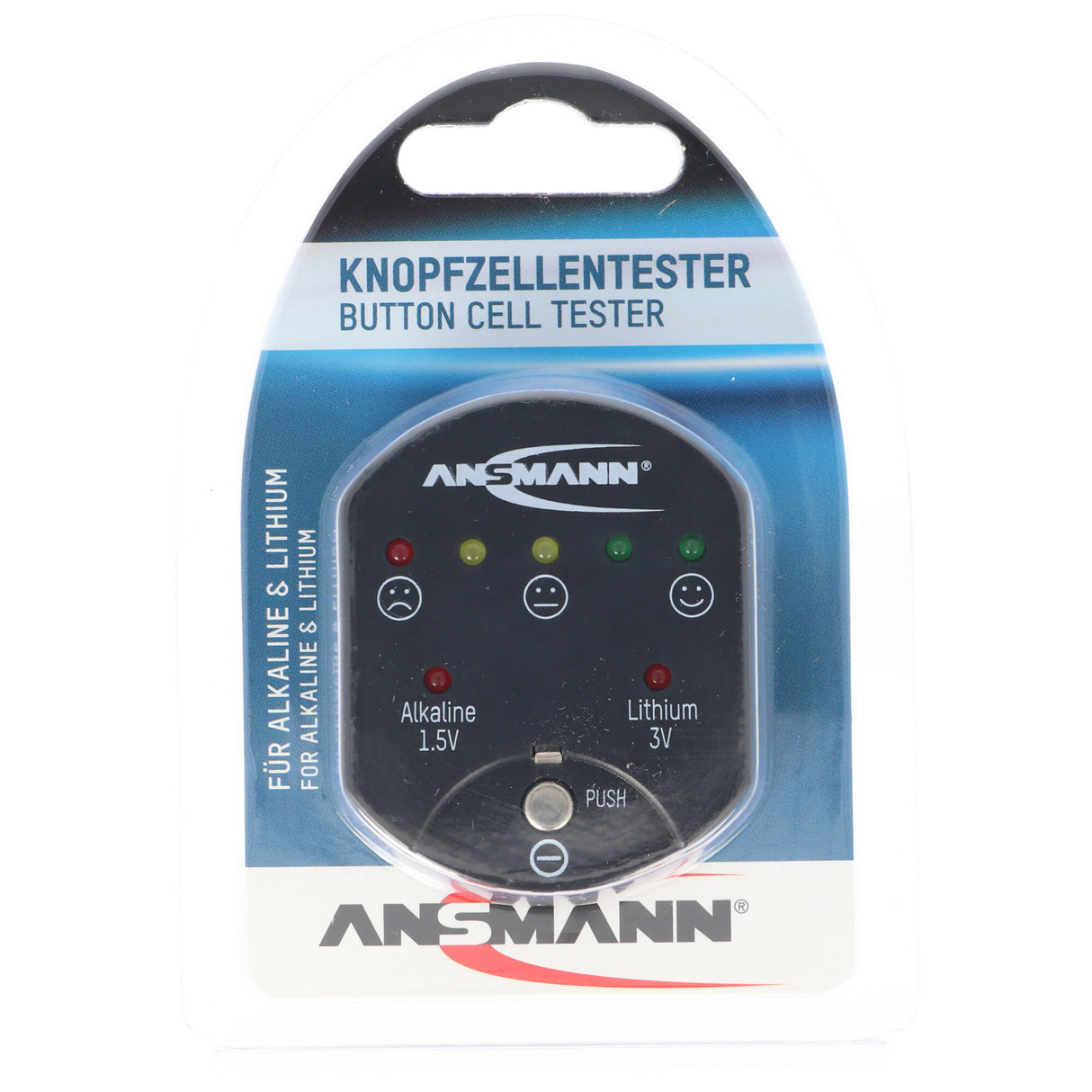 Ansmann Batterietester für Alkaline und Lithium Knopfzellen, der Knopfzellentester