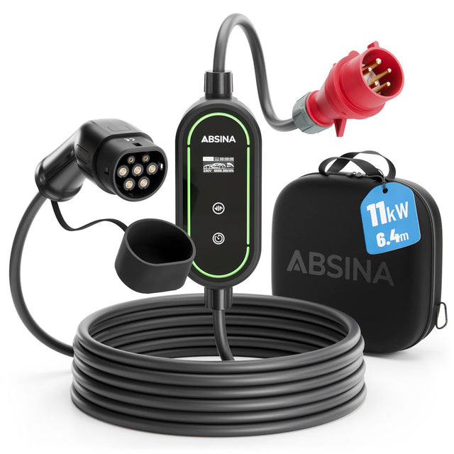 Absina Mobile Wallbox 11kW Typ 2 und CCS2, 400V CEE, 6 bis 16A, 6,4 Meter Kabel