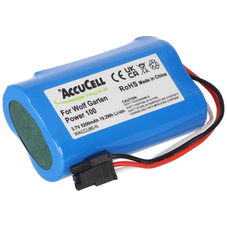 AccuCell Akku kompoatibel für Wolf Garten Accu 60 Li-Ion Power, Wolf-Garten 7086-918 mit schwarzem 3-poligem Stecker, 1UR18650S-2, F734A1451, 7085061, 7085860