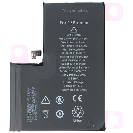 AccuCell Akku passend für Apple iPhone 13 Pro Max, diagnostizierbar, Li-Polymer, 3,85V, 4352mAh, 16,75Wh, ohne Werkzeug