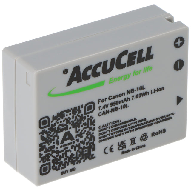 AccuCell Akku passend für Canon NB-10L, PowerShot SX40 HS, Li-Ion 7,4 Volt, 750-950mAh 