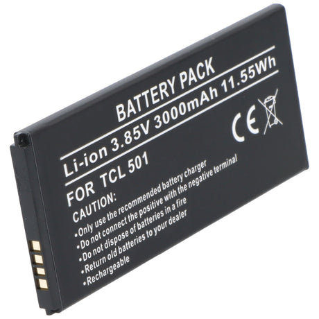 AccuCell Akku passend für TCL 501 – Li-Polymer, 3,85V, 3000mAh, 11,55Wh, eingebaut