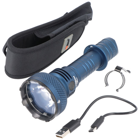 AceBeam L35 2.0 LED-Taschenlampe mit max. 5.000 Lumen und bis zu 650 Meter, blau, ohne Akku, mit Aufbewahrungstasche für Zubehör