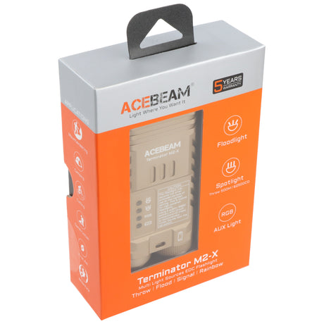 AceBeam Terminator M2-X – Dual LED Taschenlampe mit 5.000 K und bis zu 500 m Reichweite (Desert)
