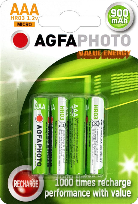 Agfaphoto Akku NiMH, Micro, AAA, HR03, 1.2V/900mAh Value Energy, Retail Blister (4-Pack)
