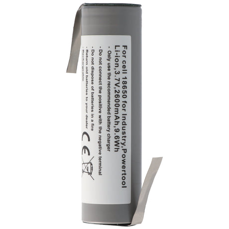 AccuCell Akku 18650 für Industrie, Powertool, Li-ion, 3,7V, 2600mAh, 9,6Wh mit Lötfahne in Z-Form