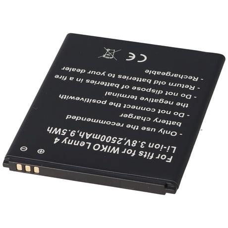 AccuCell Akku nur passend für den WIKO Lenny 4 Akku 3913, Lenny 4 Plus, Harry Li-Ion, 3,8 Volt 2500mAh, 9,5Wh, removable