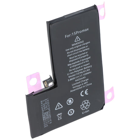 AccuCell Akku passend für Apple iPhone 15 Pro Max, Li-Polymer, 3,86V, 4422mAh, 17,1Wh, ohne Werkzeug