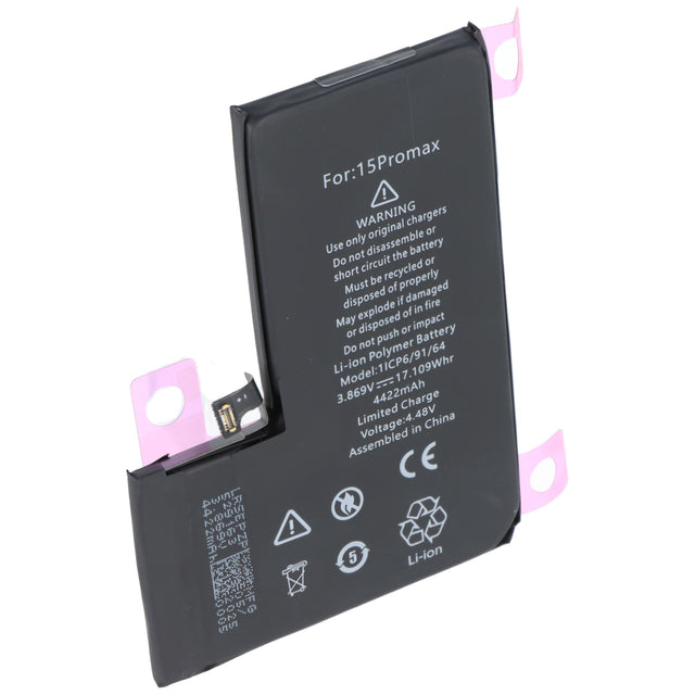 Akku passend für Apple iPhone 15 Pro Max, Li-Polymer, 3,86V, 4422mAh, 17,1Wh, ohne Werkzeug