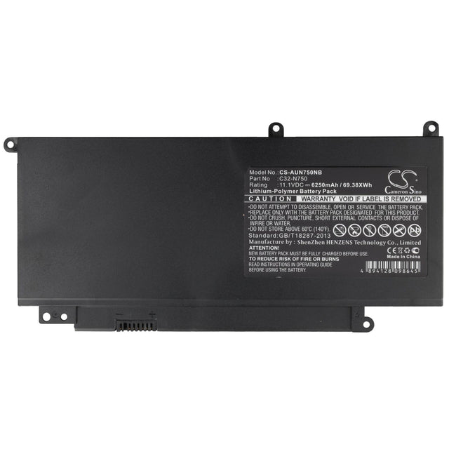 Akku passend für Asus N750 Serie, ersetzt Typ C32-N750, LiPo 11,1V 6250mAh