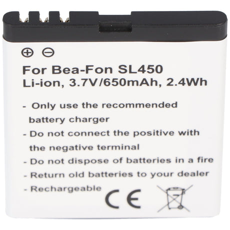 AccuCell Akku passend für Bea-Fon SL450, SL560 3,7 Volt 650mAh