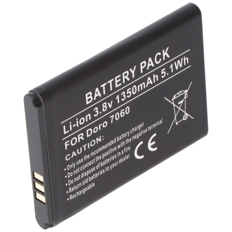 AccuCell Akku passend für Doro 7060, DBS-1350A Li-ion, 3,8V, 1350mAh, 5,1Wh, ca. 53 x 38,5 x 5,6mm