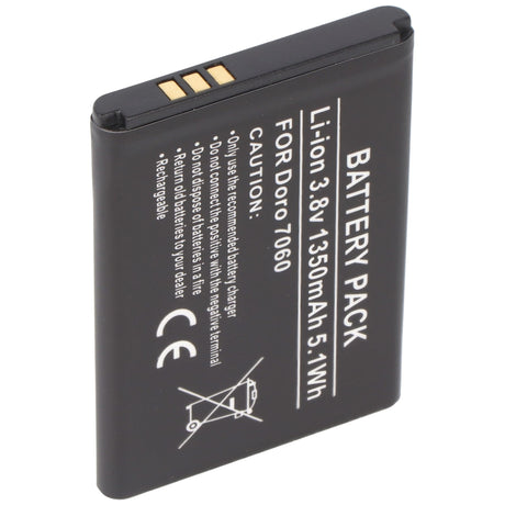 AccuCell Akku passend für Doro 7060, DBS-1350A Li-ion, 3,8V, 1350mAh, 5,1Wh, ca. 53 x 38,5 x 5,6mm