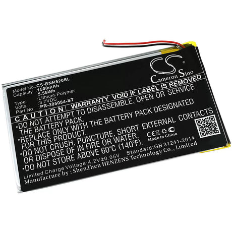 AccuCell Akku passend für E-Book Reader Barnes & Noble GlowLight 3, BNRV520, Typ PR-305084-ST 3,7 Volt 1500mAh