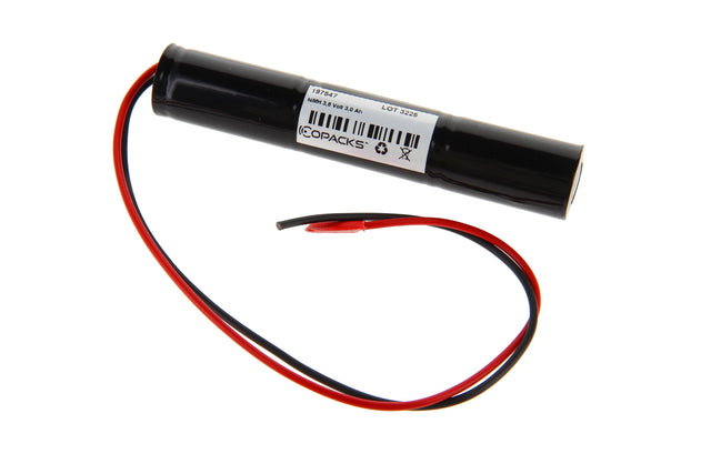 Akku passend für Not- und Sicherheitsbeleuchtung, 3,6 Volt 3000mAh, 127x23mm, mit 30 cm Anschlusskabel, offene Kabelenden