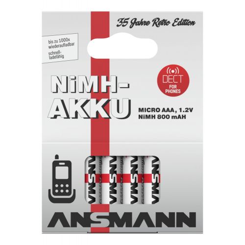 Ansmann Akku Micro AAA, ideal für DECT-Telefon, NiMH 1,2V 800mAh, 4er Blister
