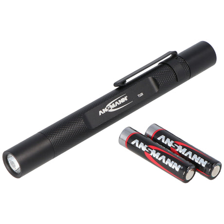 Ansmann Future T120 Aluminium-Stiftleuchte mit hocheffizientem Reflektorsystem, inklusive Batterien und abnehmbarem Clip