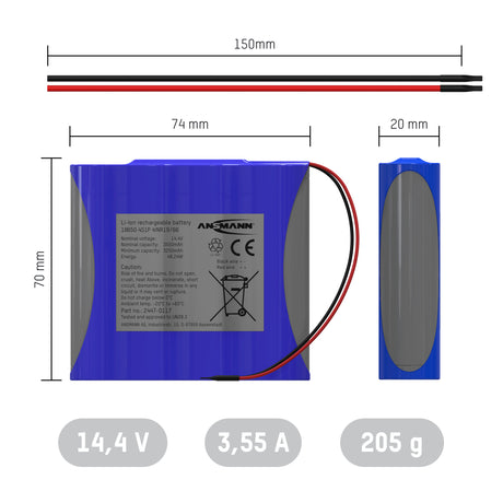 Ansmann Lithium-Ionen Akkupack 14,4 V/3350 mAh/4S1P, ideal für mobile Anwendungen