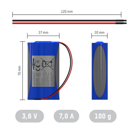 Ansmann Lithium-Ionen Akkupack 3,63 Volt / 7000 mAh / 1S2P, ideal für mobile Anwendungen