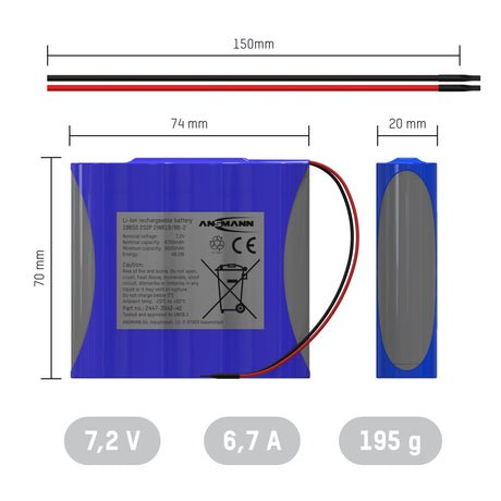 Ansmann Lithium-Ionen Akkupack 7,2 V/6700 mAh/2S2P, ideal für mobile Anwendungen