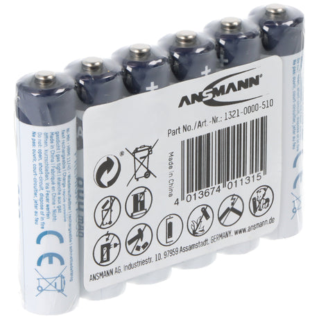 Ansmann NiMH Akku Micro AAA 800 mAh maxE, 1,2 Volt, 6er Sparpack, perfekt für den alltäglichen Gebrauch