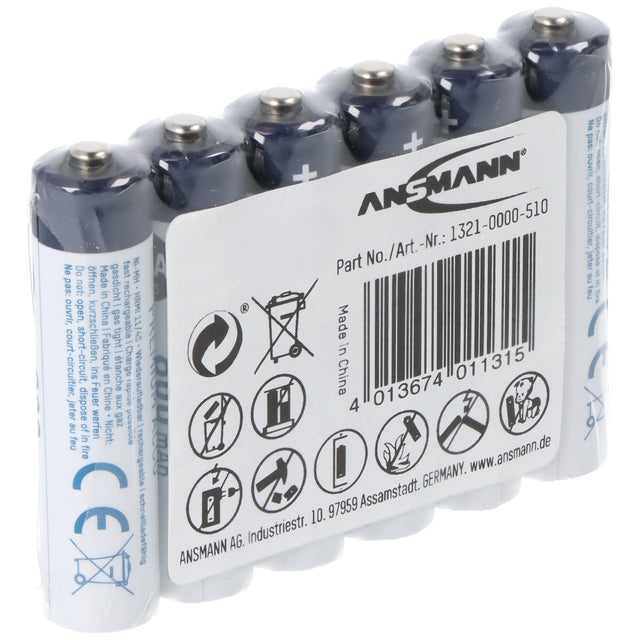 Ansmann NiMH Akku Micro AAA 800 mAh maxE, 1,2 Volt, 6er Sparpack, perfekt für den alltäglichen Gebrauch