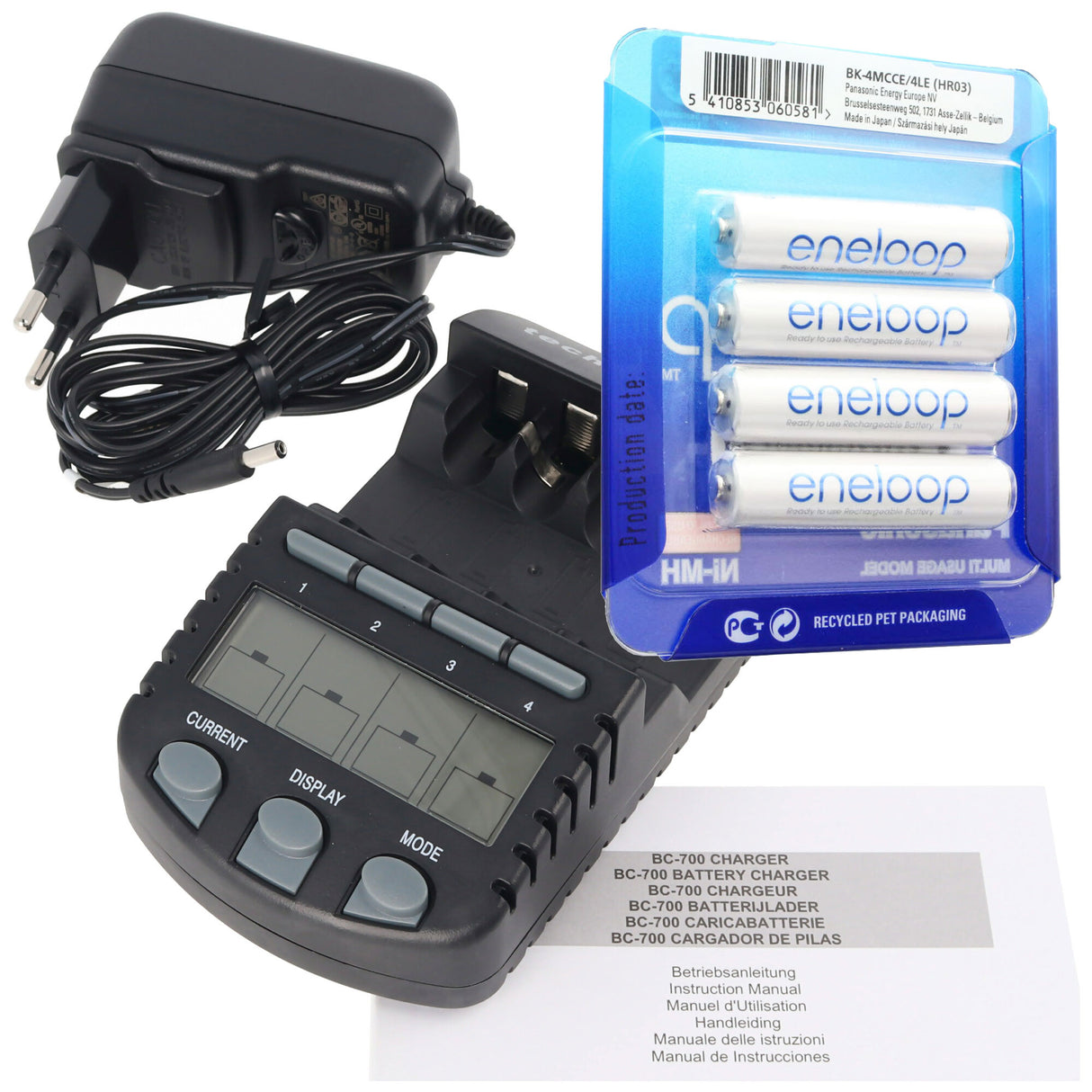 Technoline BC 700 Akku-Ladegerät schwarz mit 4x Panasonic eneloop Standard HR-4UTG und AccuCell AkkuBox AAA Micro