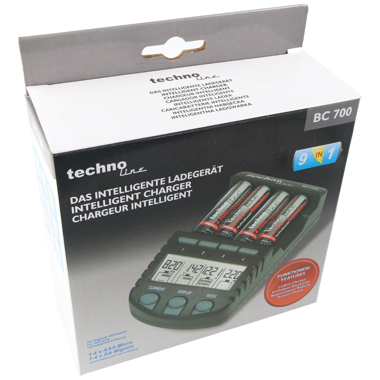 Technoline BC-700 Schnell-Ladegerät mit LCD-Display und Entladefunktion