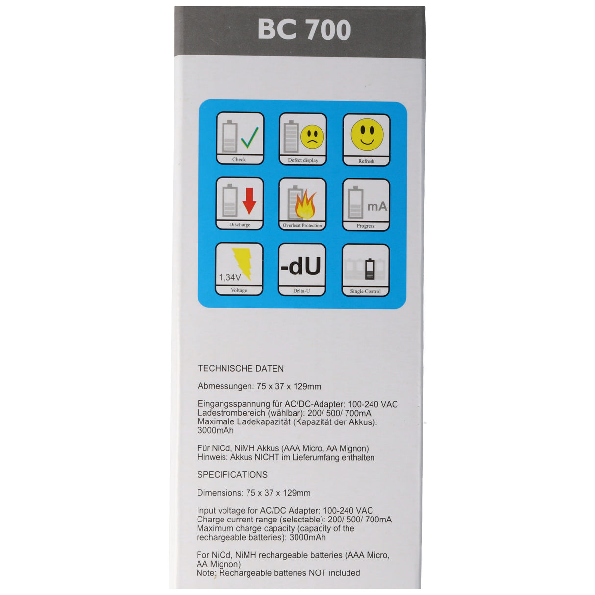 Technoline BC-700 Schnell-Ladegerät mit LCD-Display und Entladefunktion