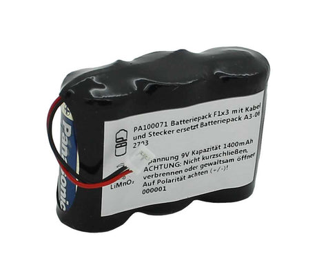 AccuCell Batteriepack LiMnO2 9V 1400mAh F1x3 mit Kabel und Stecker ersetzt Batteriepack A3-06-2703