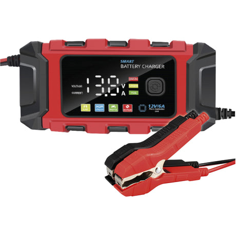 Kraftmax Blei Ladegerät Kfz-Autobatterie Ladegerät BC-360 6A ist ein 12V, 3-stufiges vollautomatisches Smart-Ladegerät mit LCD-Display