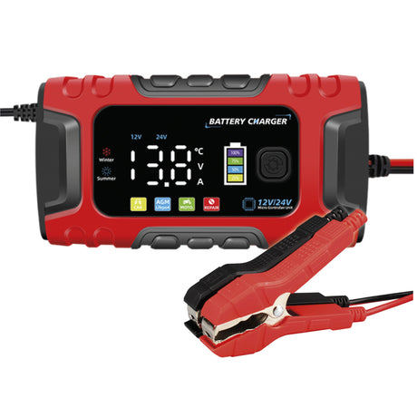 Kaftmax Blei Ladegerät Kfz-Autobatterie Ladegerät BC-600 10A ist ein 12V, 24V 7-stufiges vollautomatisches Smart-Ladegerät mit LCD-Display