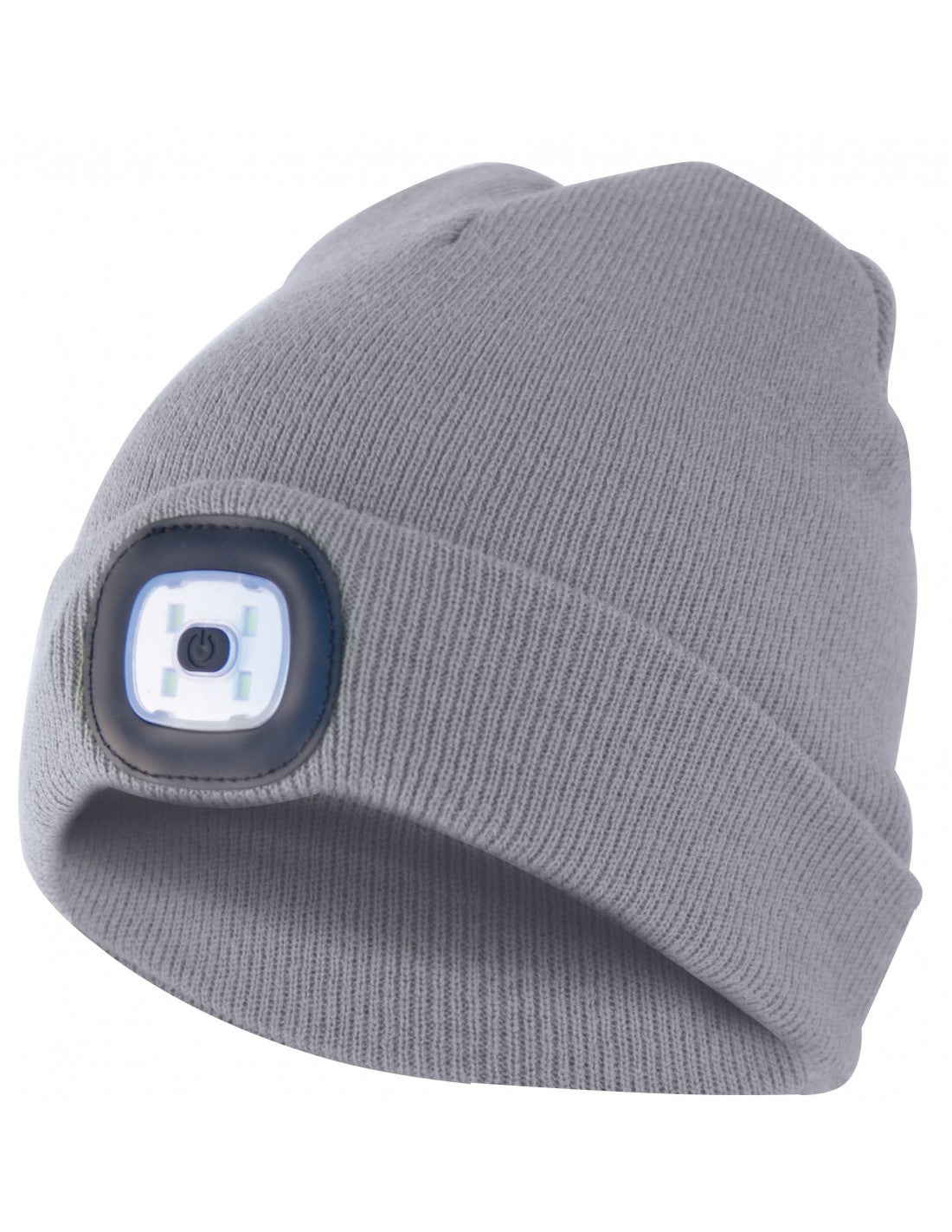 Velamp Mütze mit LED-Frontleuchte, Strickmütze mit LED-Licht ideal zum Joggen, Campen, Arbeiten, wiederaufladbar per USB und waschbar, hellgrau